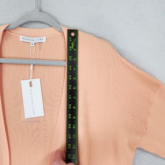 Endless Rose Sweater Womens Medium Coral Orange Long Ribbed Duster Cardigan NEW - Picture 7 of 12